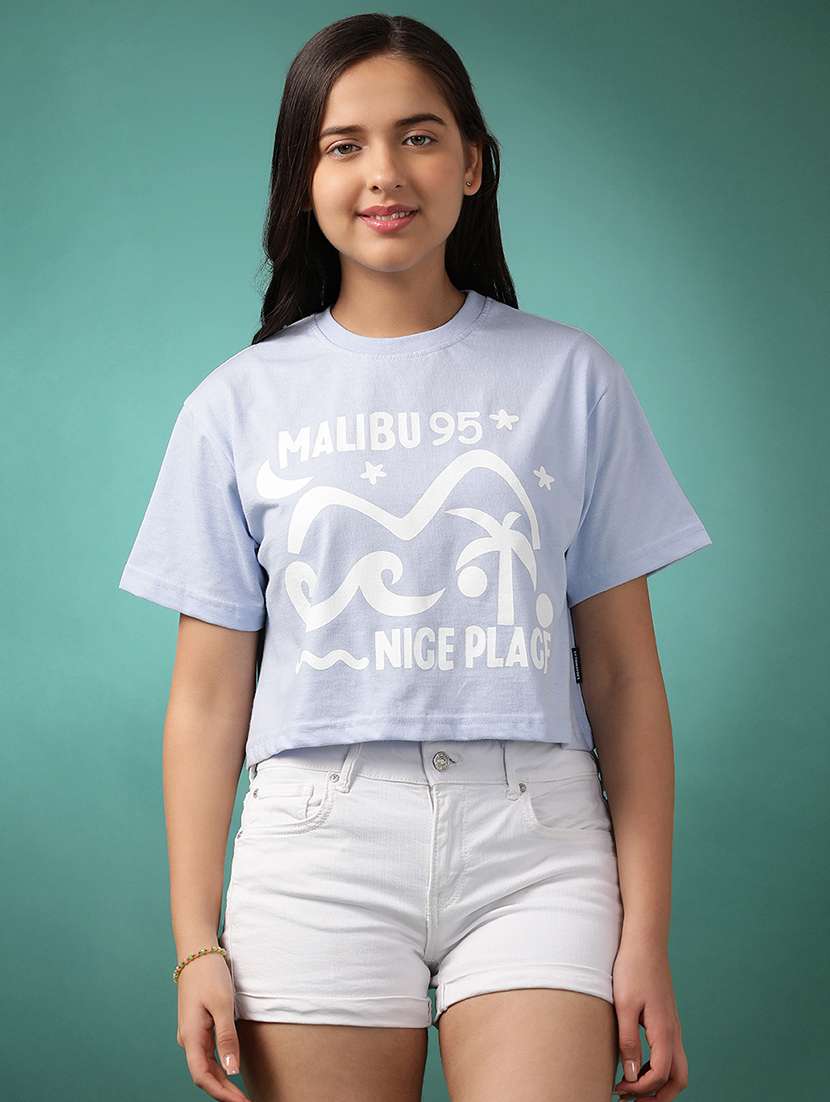 girls printed short sleeve crop tee