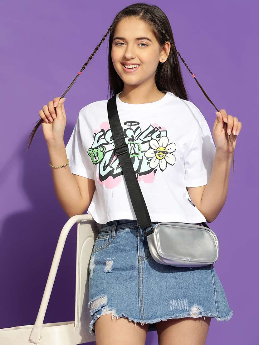 girls printed short sleeve crop tee