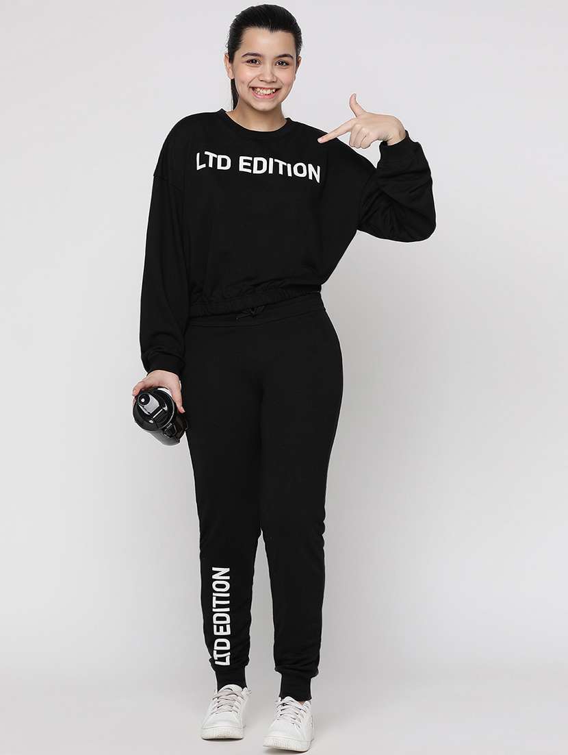 girls typographic print active wear co-ord set