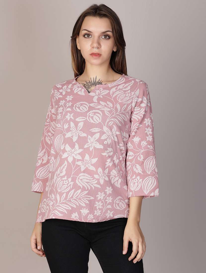 women printed three quarter sleeve straight kurti