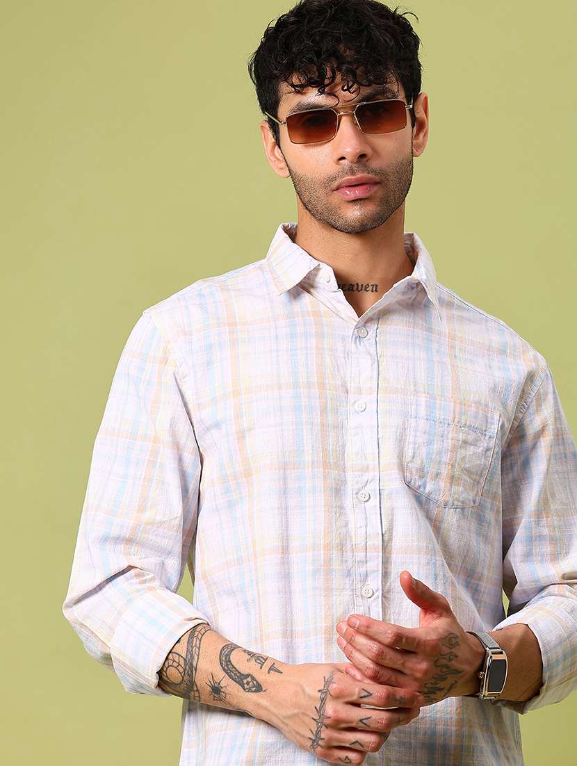 men checkered collared long sleeve casual shirt