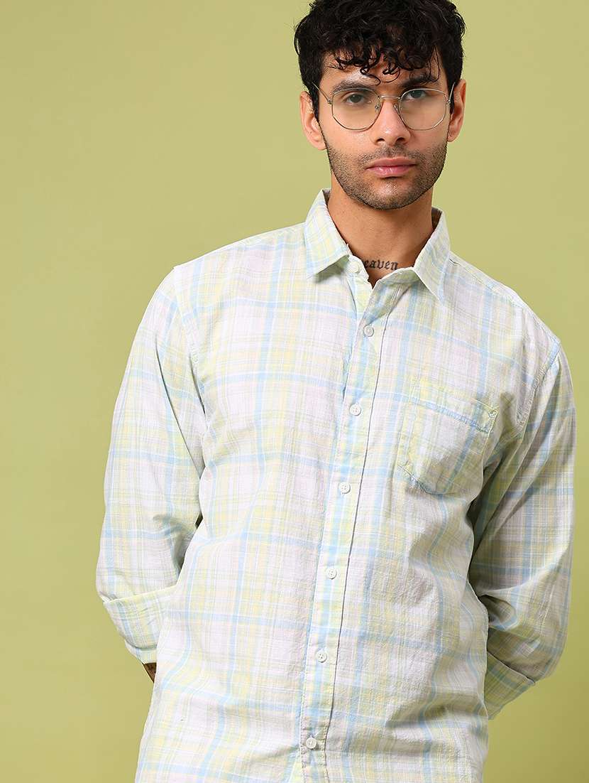 men checkered collared long sleeve casual shirt