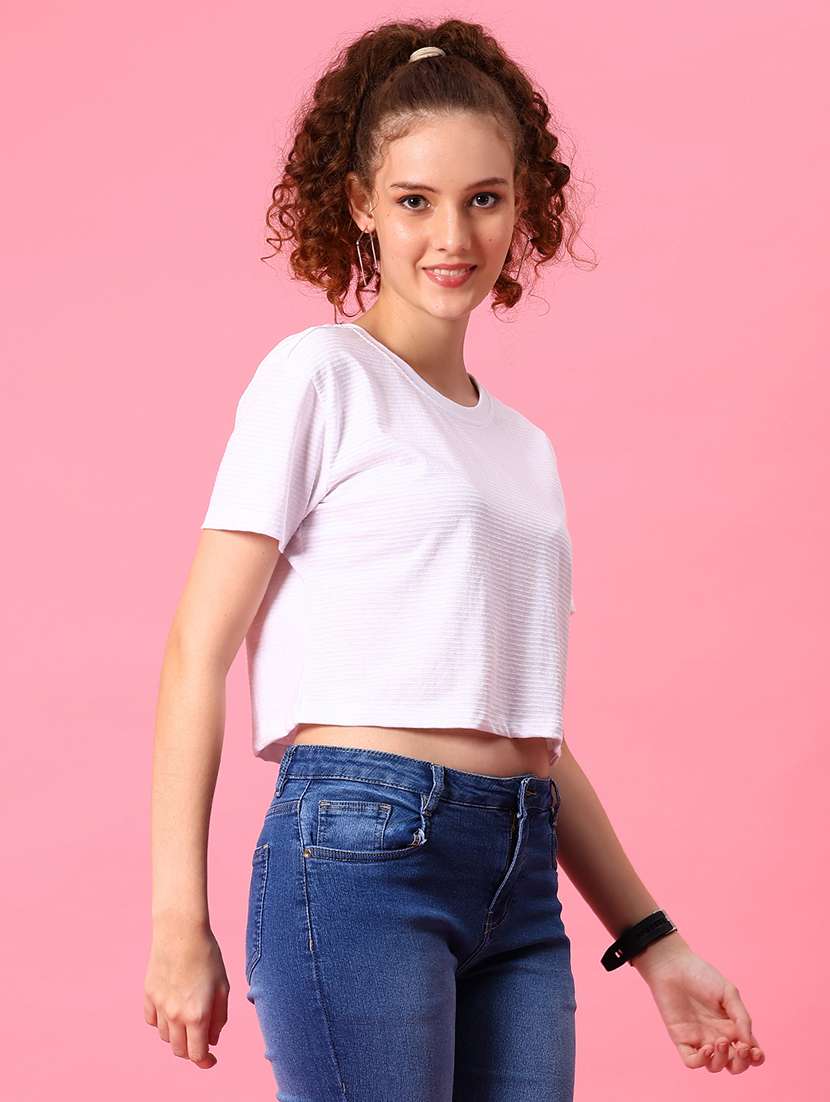 women solid round neck crop t-shirt - 21951503 -  Standard Image - 2