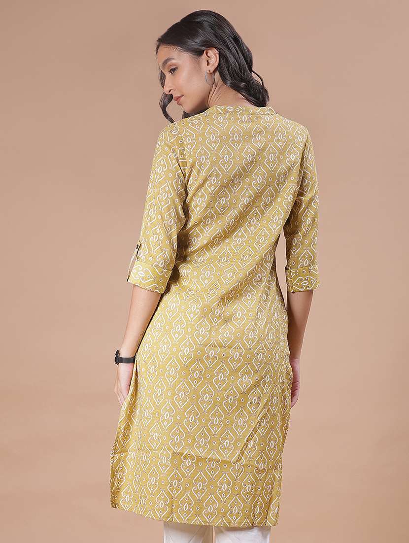 women three quarter sleeve straight kurta - 21951524 -  Standard Image - 2