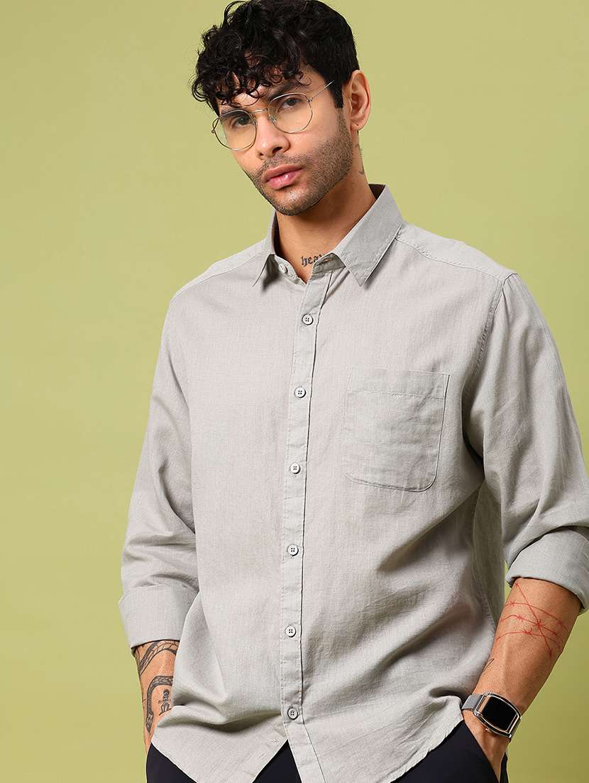 men solid long sleeve regular fit casual shirt