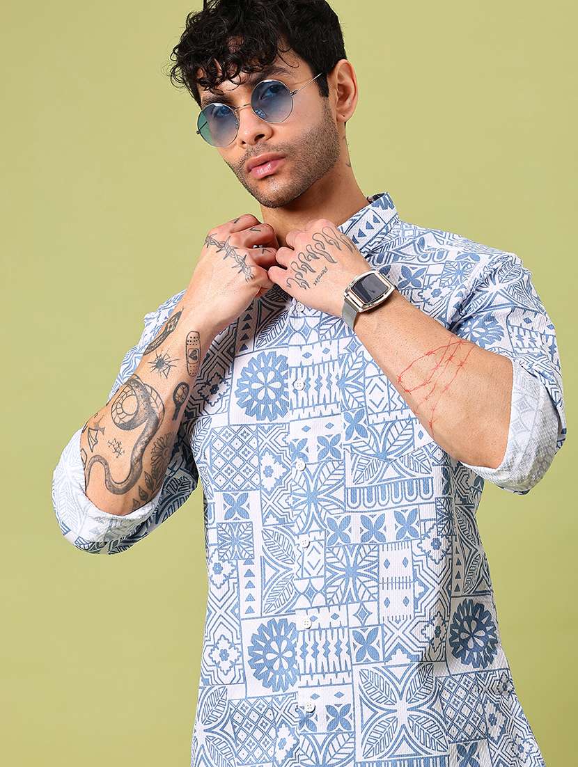 men printed long sleeve regular fit casual shirt