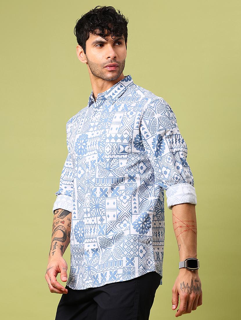 men printed long sleeve regular fit casual shirt - 21951595 - Standard Image - 2
