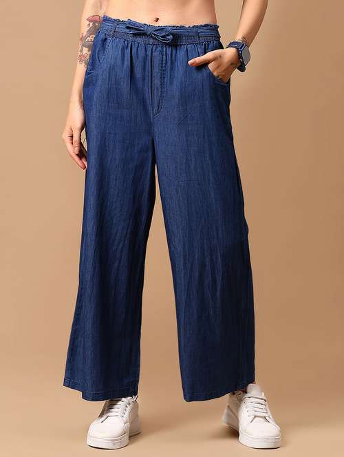 women solid mid rise wide leg trouser - 21951608 - Standard Image - 0