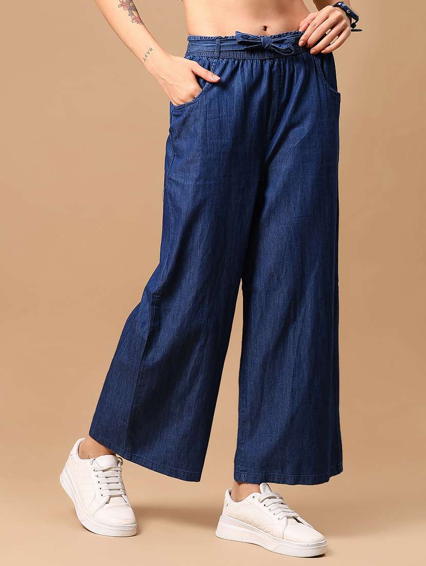 women solid mid rise wide leg trouser - 21951608 - Standard Image - 2