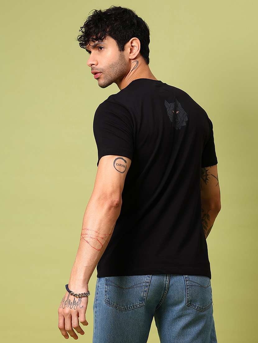 men front & back print round neck slim fit t-shirt - 21951650 -  Standard Image - 2