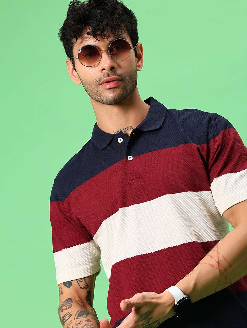 men color block short sleeve regular fit polo t-shirt