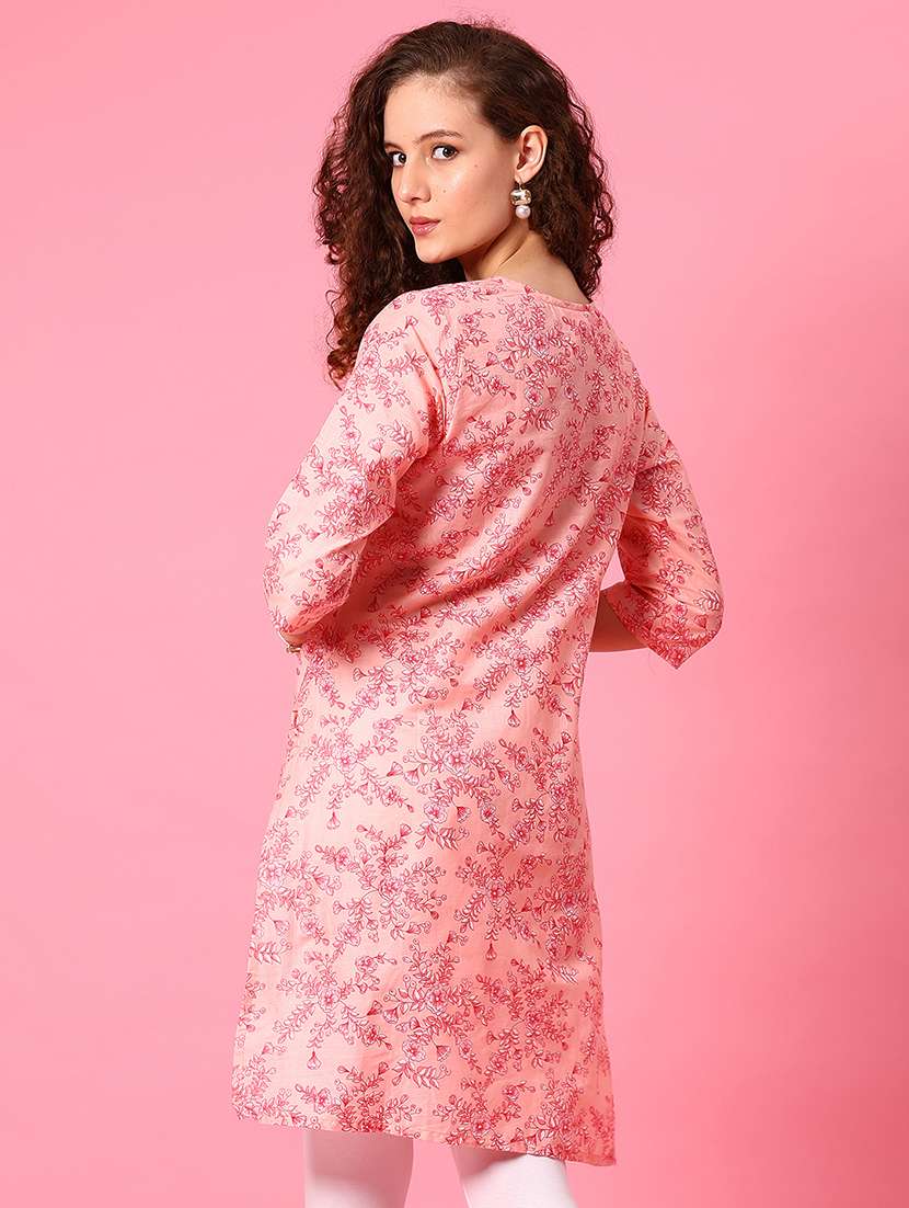 women floral three quarter sleeve straight kurta - 21951690 -  Standard Image - 2