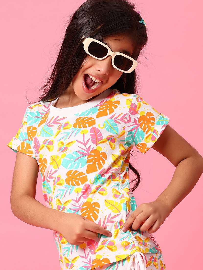 girls printed t-shirt and short co-ord set
