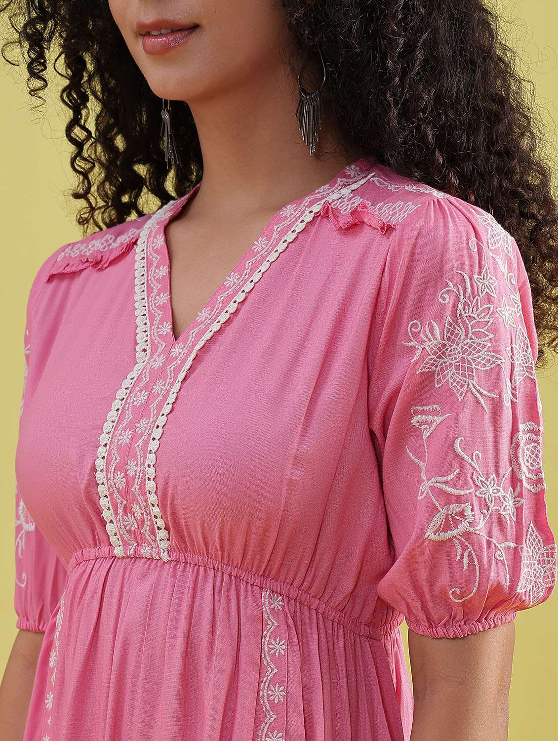 women embroidered puff sleeve tiered dress - 21952062 -  Standard Image - 2