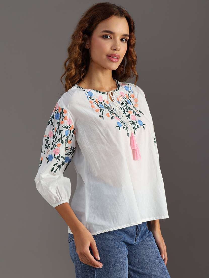 women embroidered puff sleeve regular top - 21952063 -  Standard Image - 2