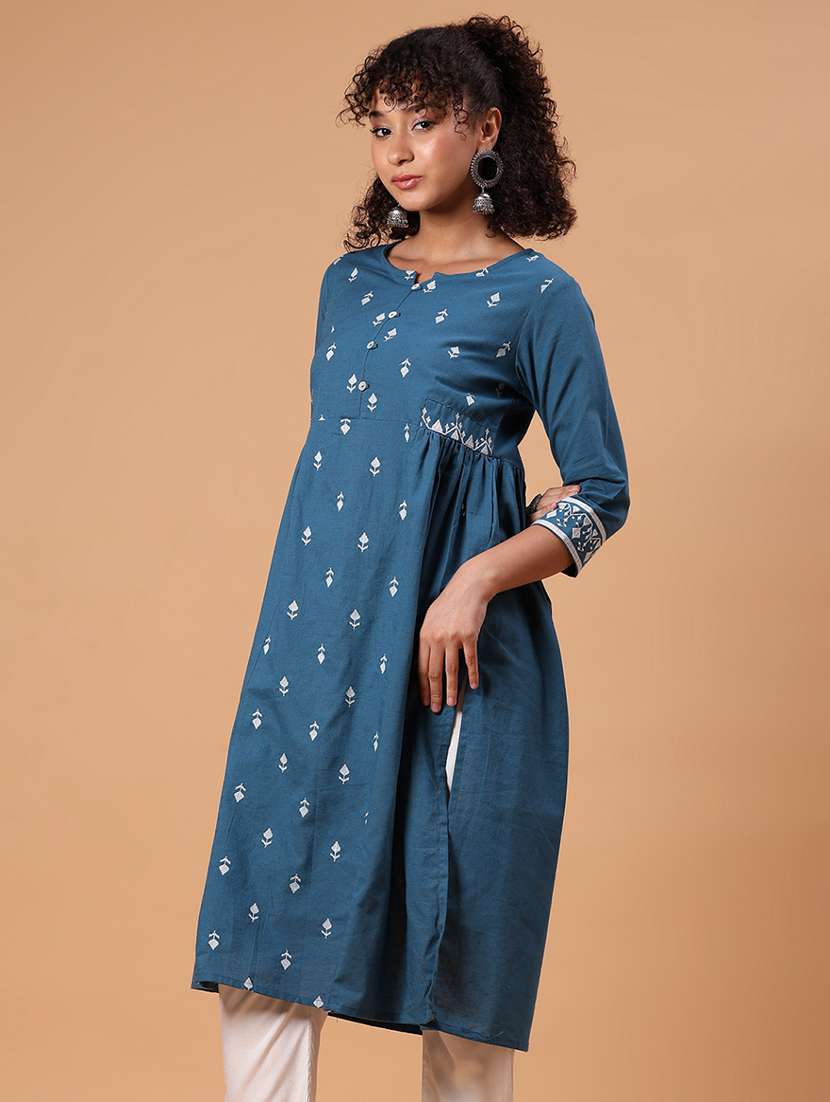 women embroidered three quarter sleeve a-line kurta - 21952065 -  Standard Image - 2