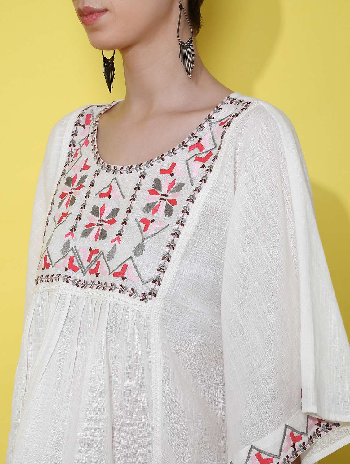 women white embroidered flared sleeve top - 21952072 -  Standard Image - 2