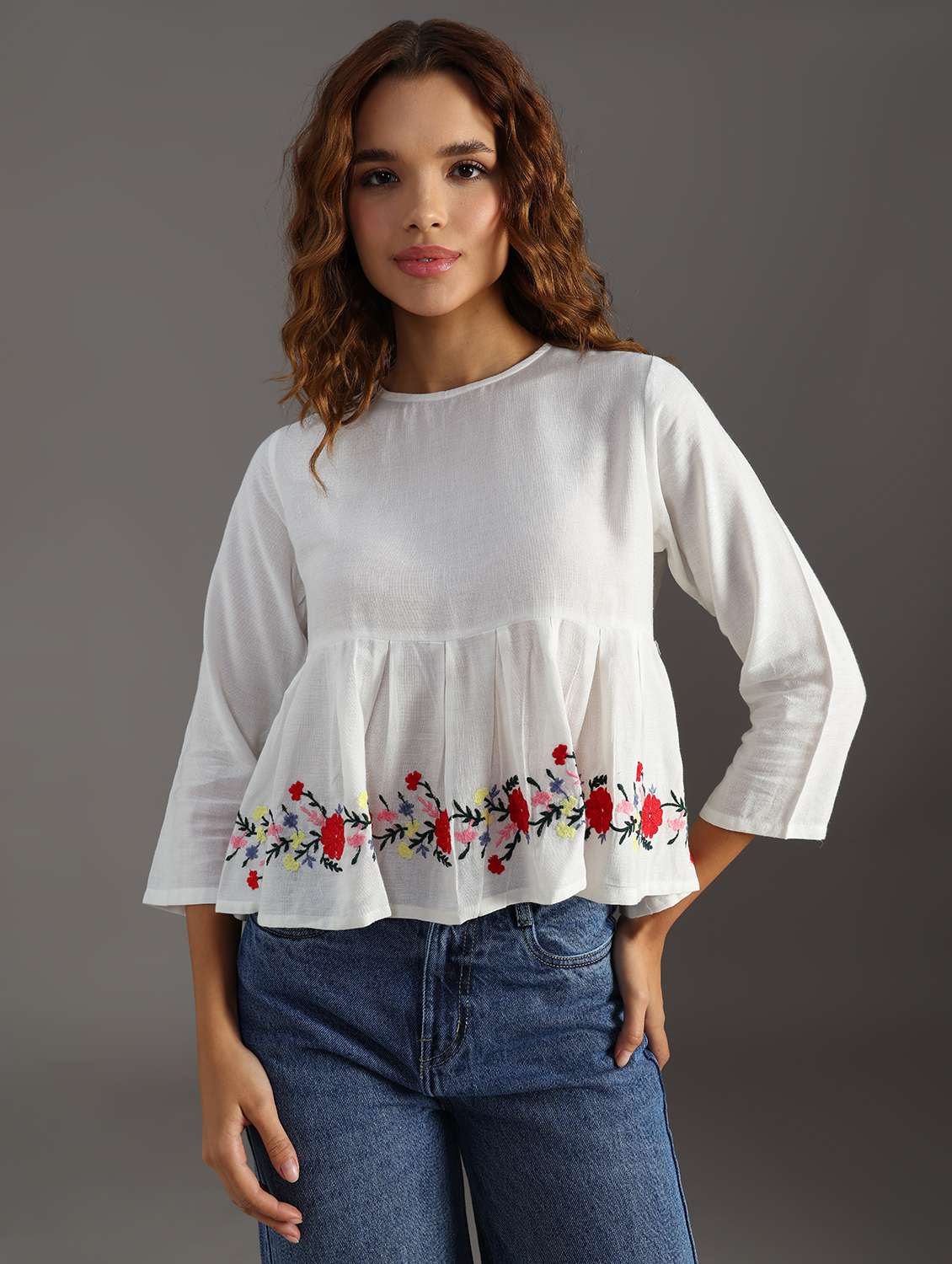 women white embroidered flared top - 21952073 - Zoom Image - 0