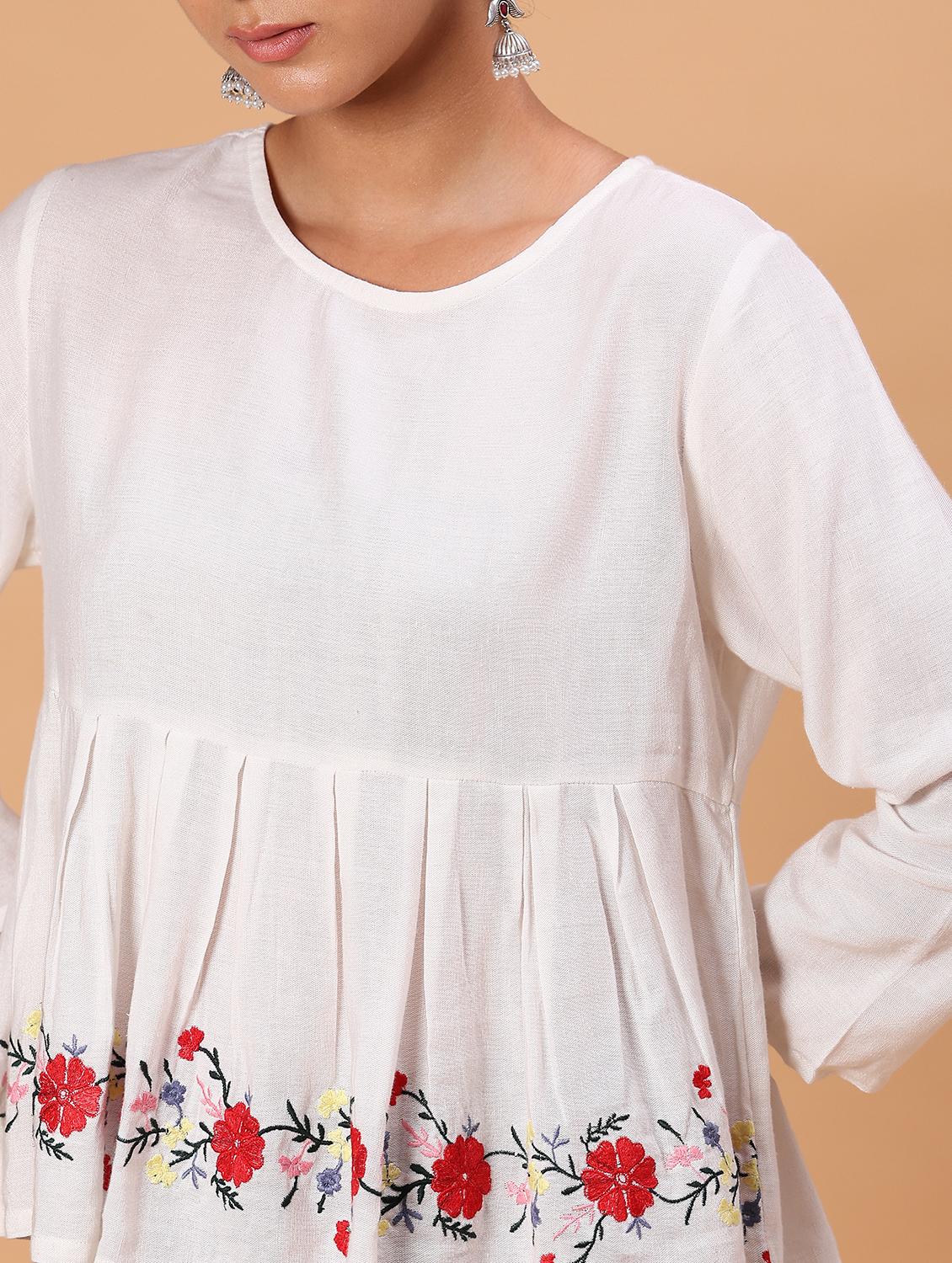 women white embroidered flared top - 21952073 - Standard Image - 2