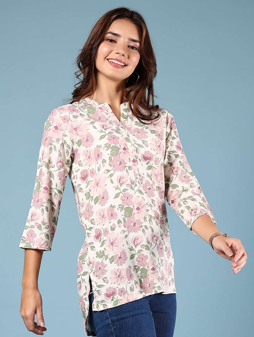 women printed three quarter sleeve kurti - 21952095 -  Standard Image - 2