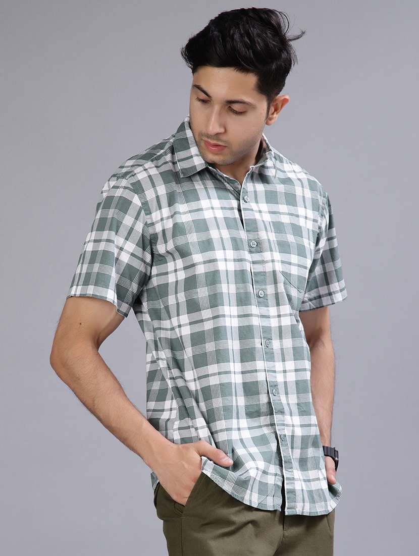 men checkered collared short sleeve regular fit shirt - 21952253 - Standard Image - 2