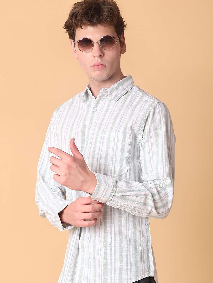 men striped long sleeve regular fit shirt