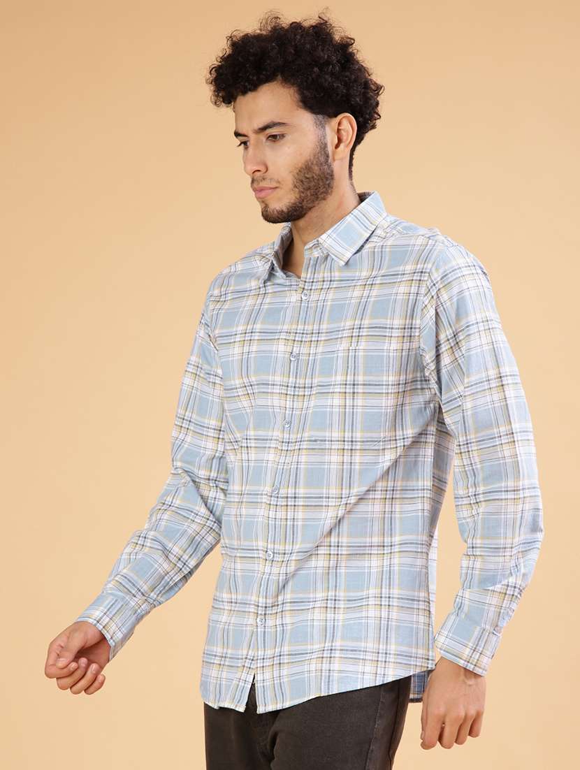 men checkered collared long sleeve shirt - 21952275 -  Standard Image - 2