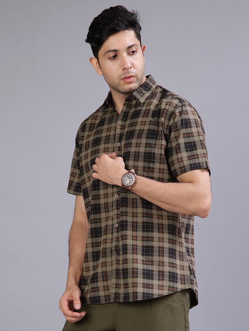men checkered collared short sleeve regular fit shirt - 21952279 - Standard Image - 2