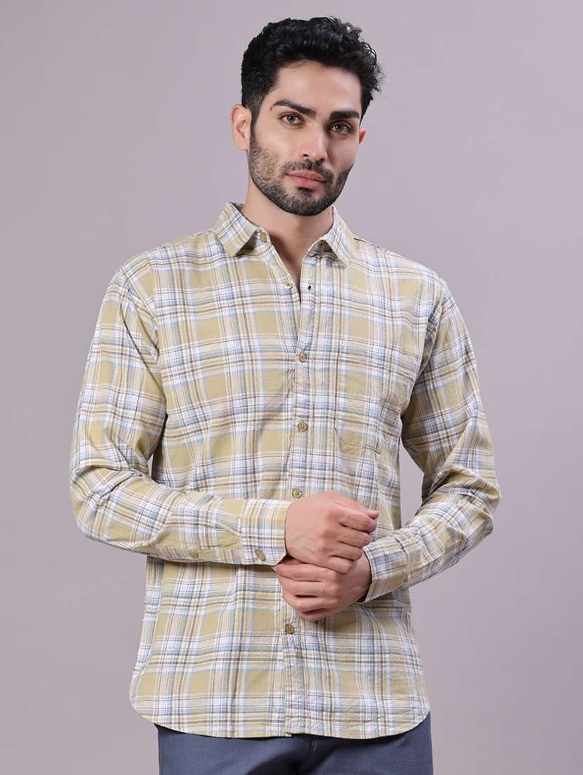 men checkered collared long sleeve shirt
