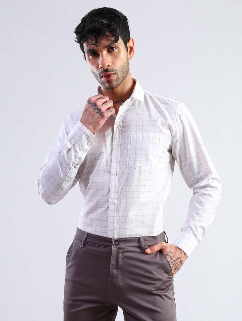 men checkered long sleeve regular fit formal shirt