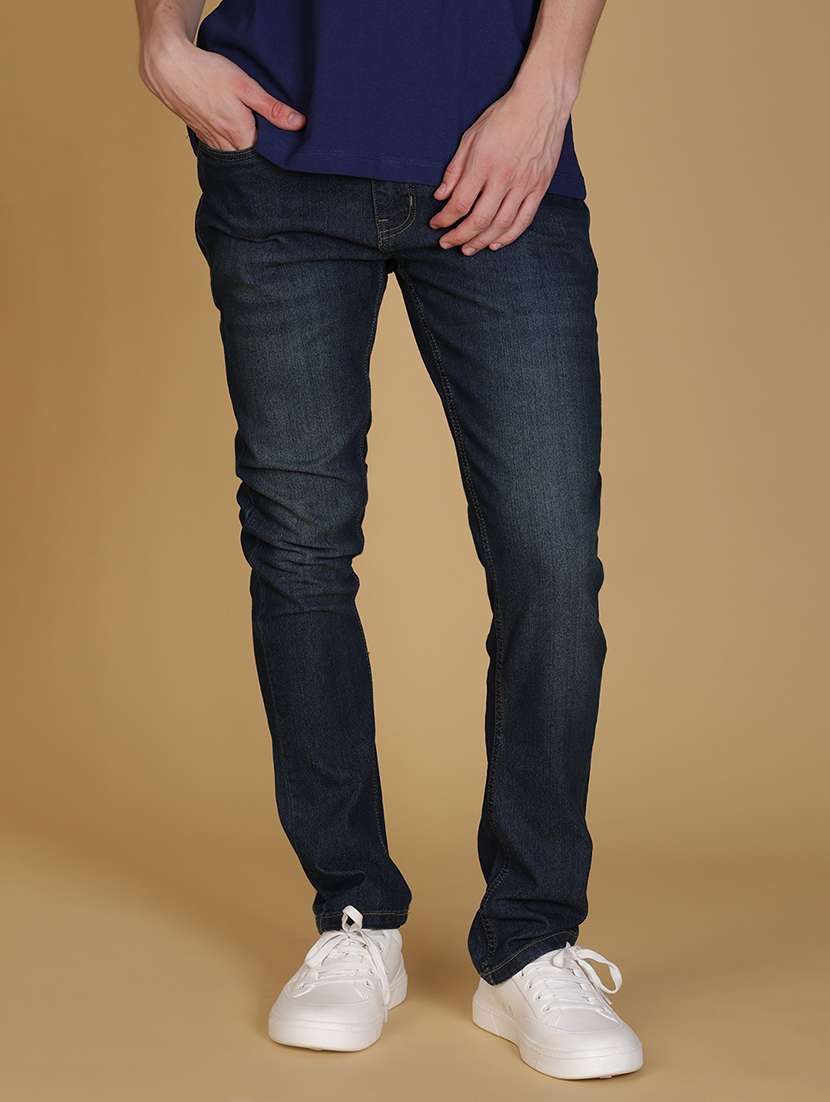 men washed mid rise full length jeans
