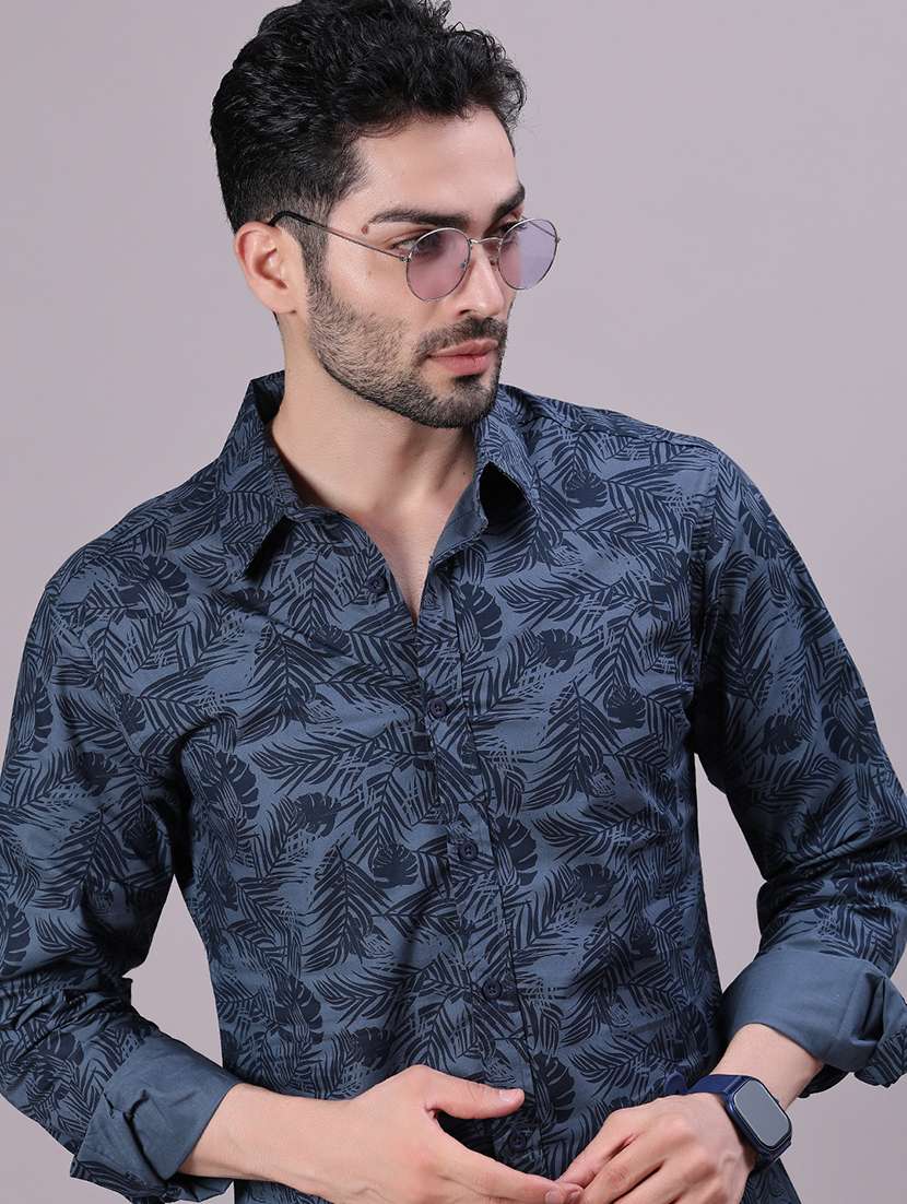 men printed long sleeve regular fit shirt