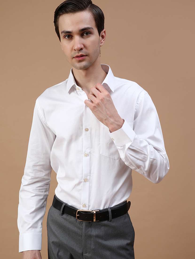 men solid collared long sleeve shirt