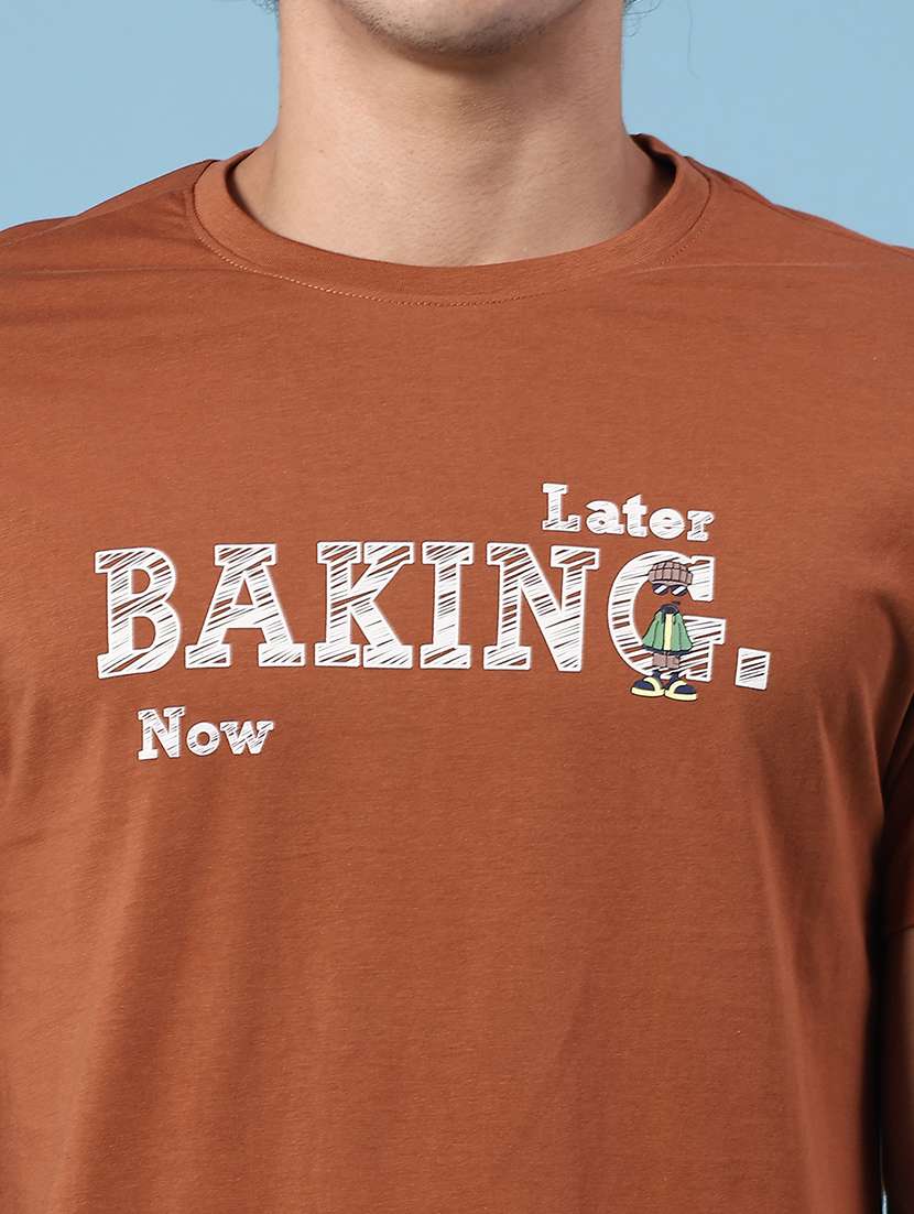 men brown cotton blend front & back print t-shirt - 21952431 -  Standard Image - 2