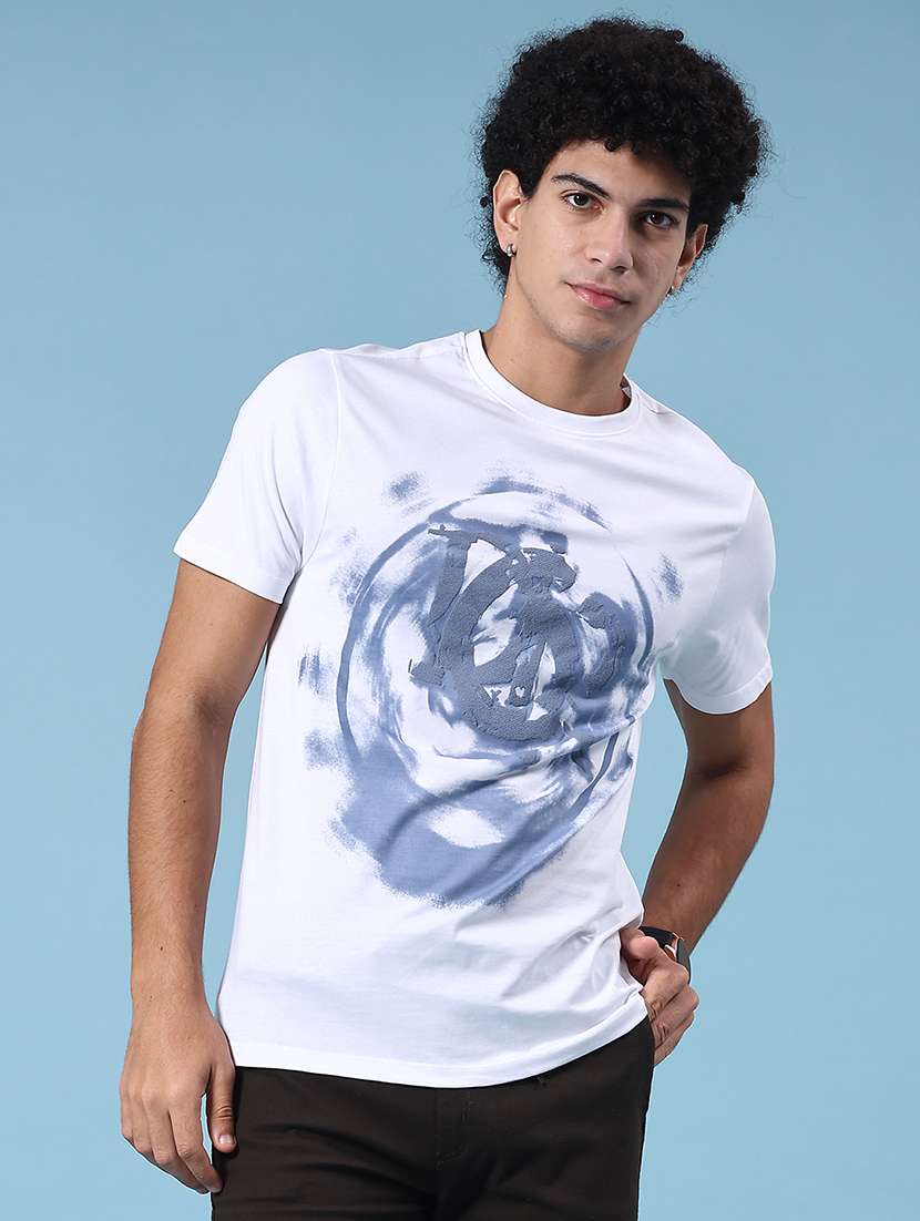 men white cotton blend front print t-shirt - 21952432 -  Standard Image - 2