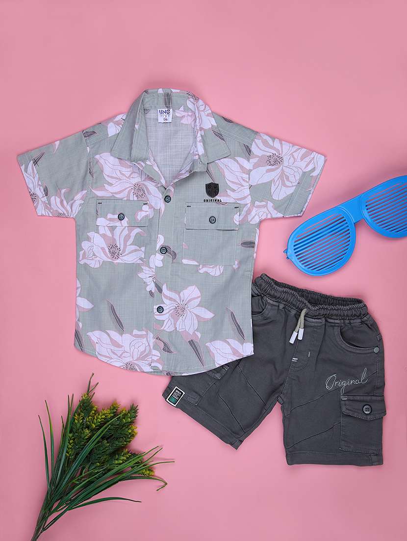 boys floral printed shirt & short twin set