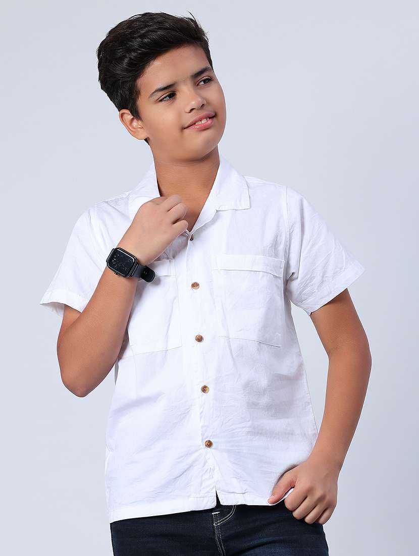 boys solid cuban collar short sleeve shirt - 21953868 -  Standard Image - 2