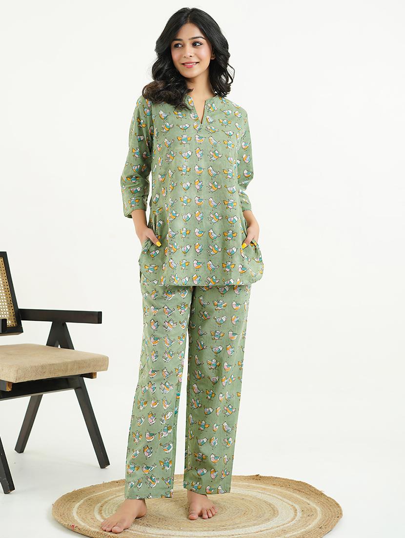 women printed nightwear pyjama set