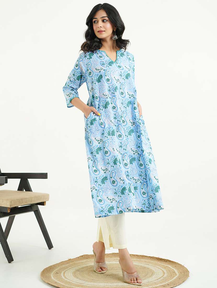 women three quarter sleeve a-line kurta - 21954029 - Standard Image - 2