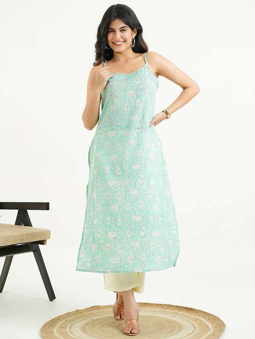 women floral shoulder strap a-line kurta - 21954033 -  Standard Image - 0