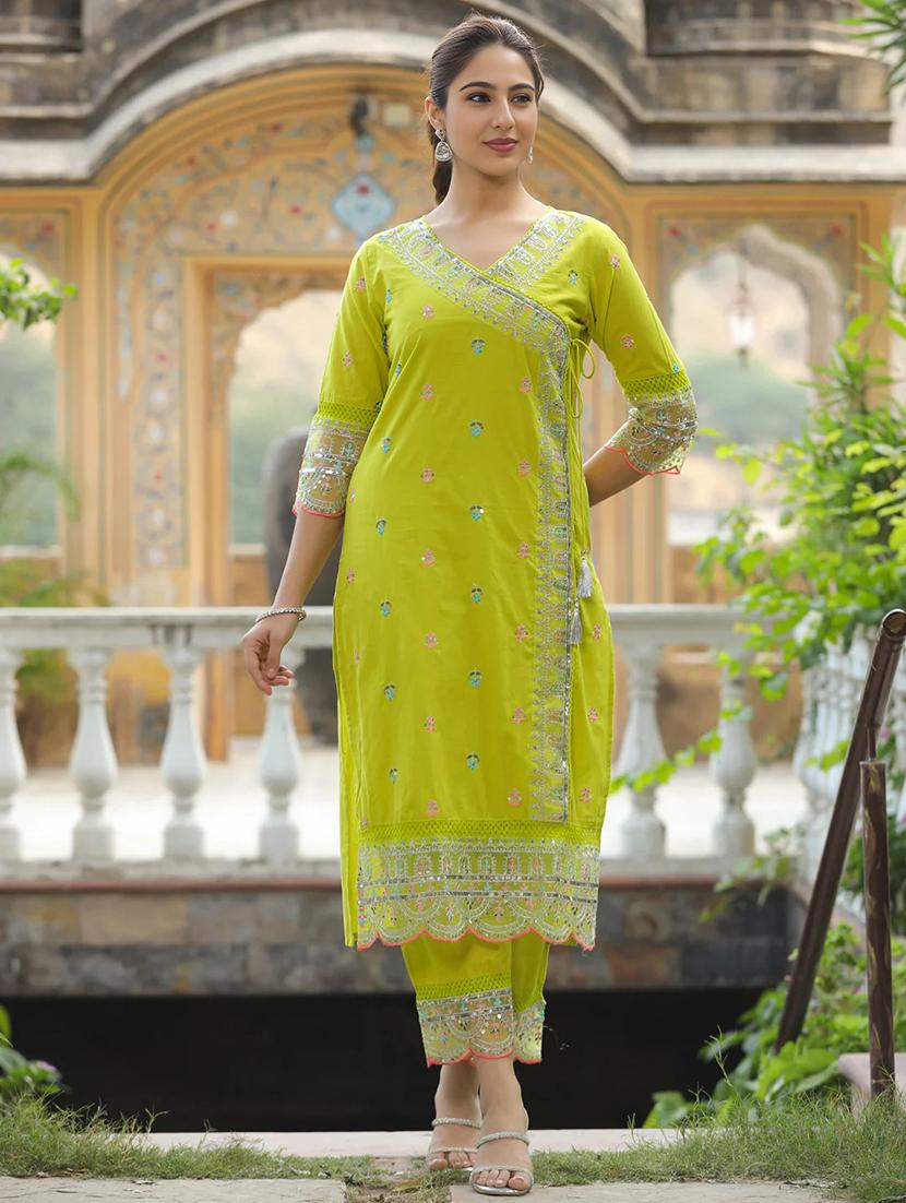women three quarter sleeve kurta pant set - 21954043 - Standard Image - 2