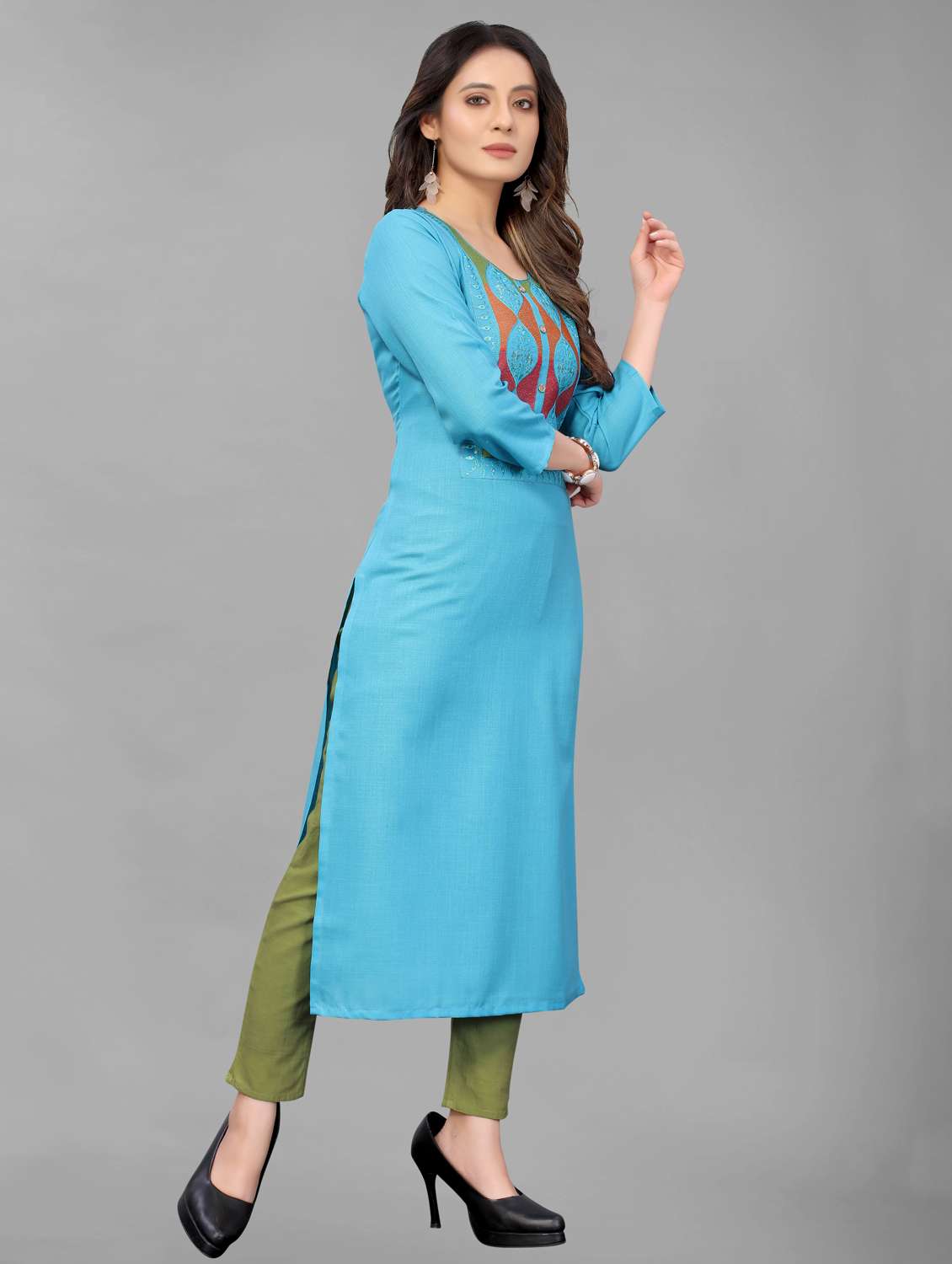women three quarter sleeve kurta pant set - 21954052 -  Standard Image - 2
