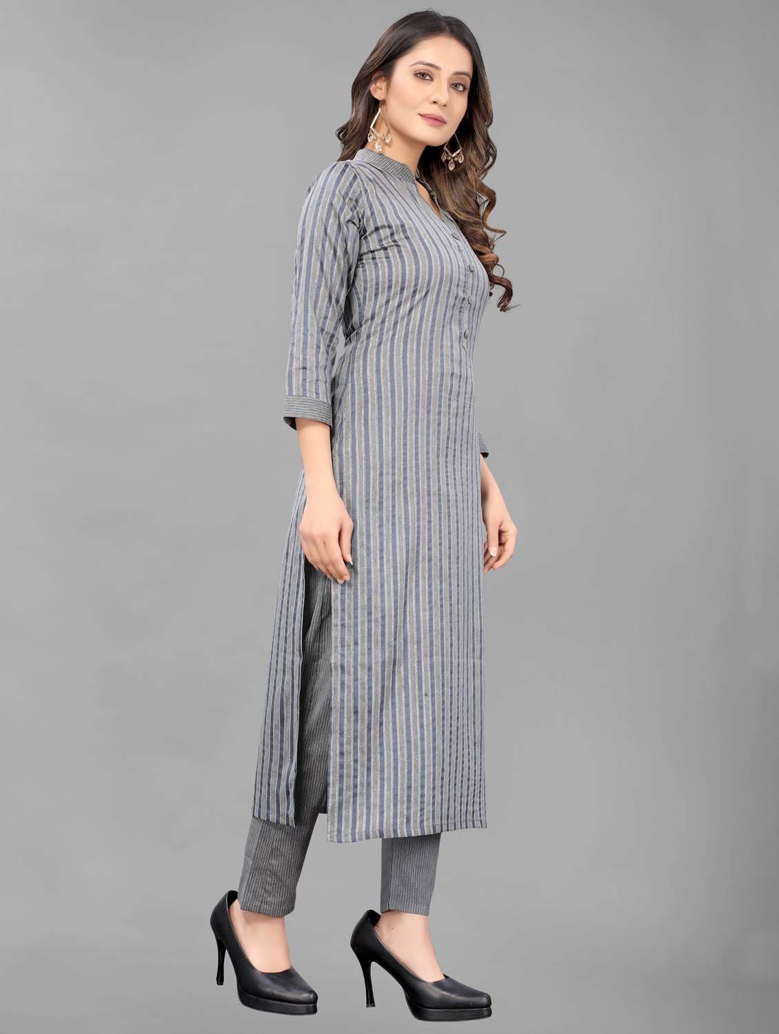 women three quarter sleeve kurta pant set - 21954061 -  Standard Image - 2