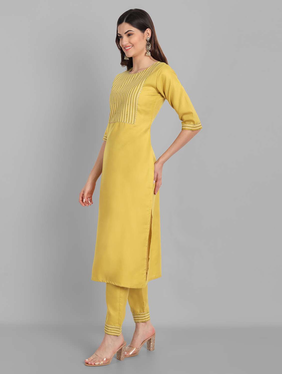 women three quarter sleeve kurta pant with dupatta set - 21954129 - Standard Image - 2