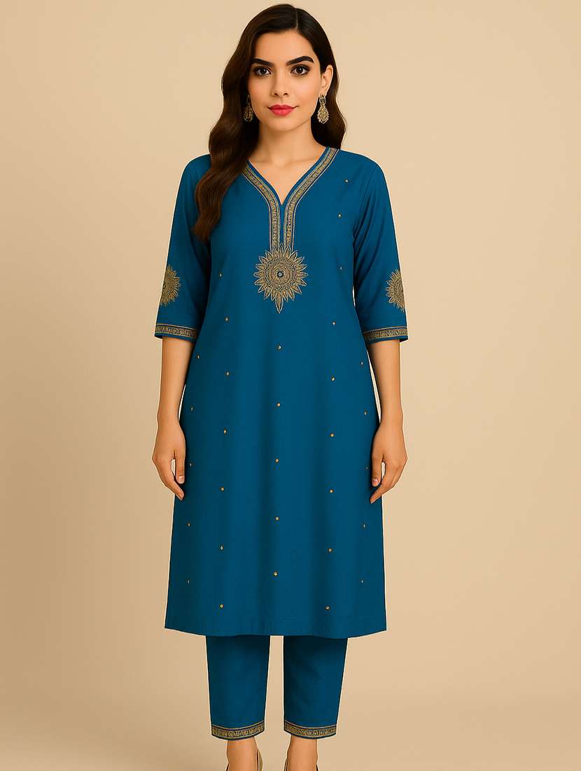 women three quarter sleeve kurta pant with dupatta set - 21954144 - Standard Image - 2