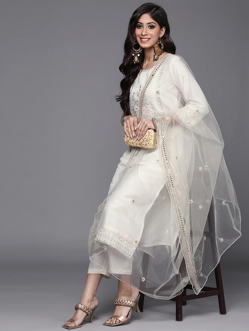 women three quarter sleeve kurta pant with dupatta set - 21954147 - Standard Image - 2