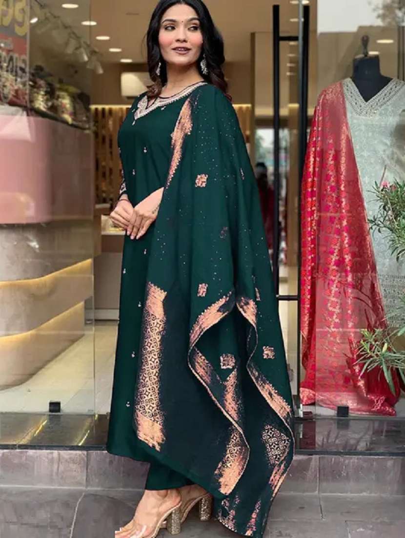 women three quarter sleeve kurta pant with dupatta set - 21954162 - Standard Image - 2