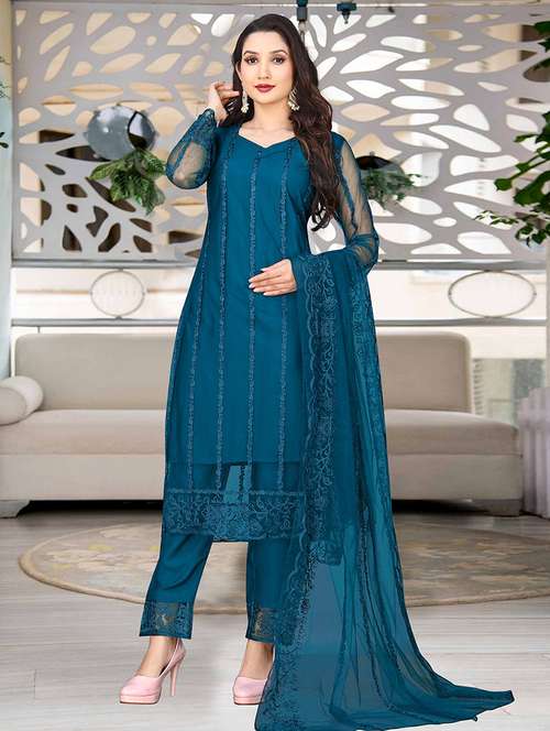 women embroidered long sleeve kurta pant with dupatta set - 21954195 -  Standard Image - 0