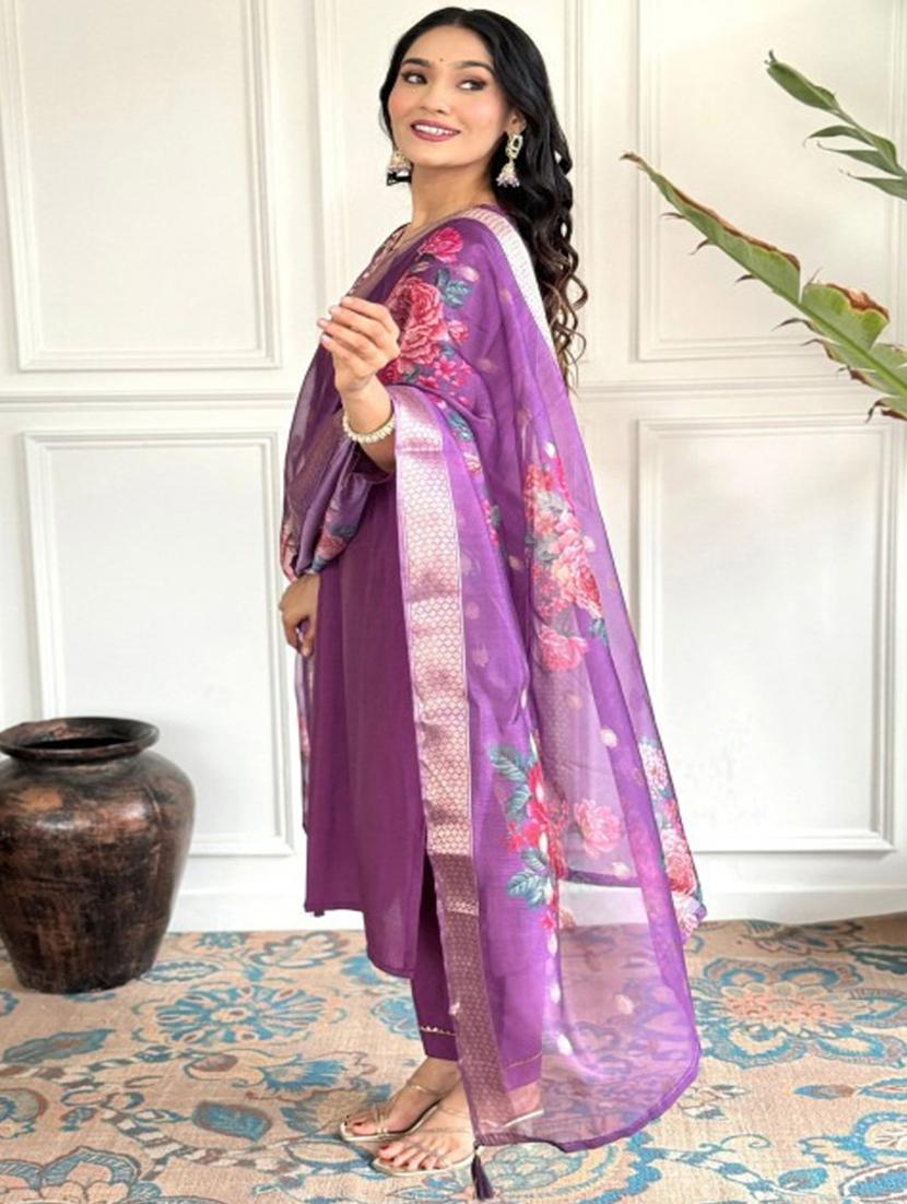 women three quarter sleeve kurta pant with dupatta set - 21954200 - Standard Image - 2