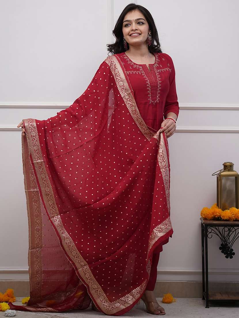 women three quarter sleeve kurta pant with dupatta set - 21954201 - Standard Image - 2